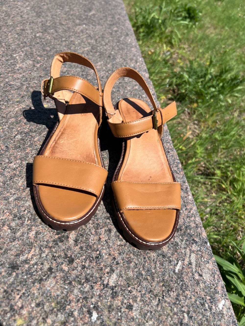 Madewell Cognac Leather Ankle-Strap Sandals